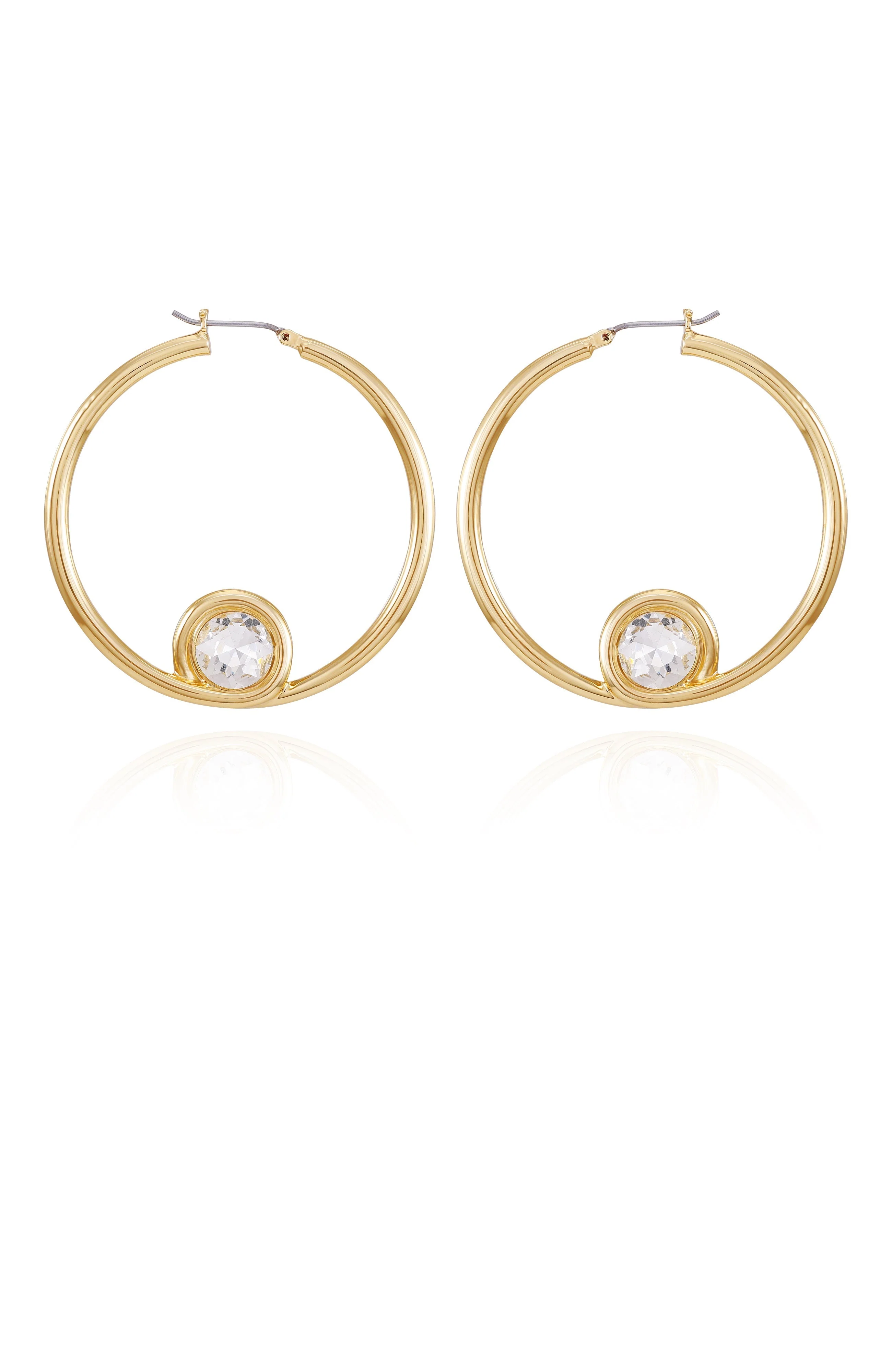 Goldtone Crystal Stone Hoop Earring