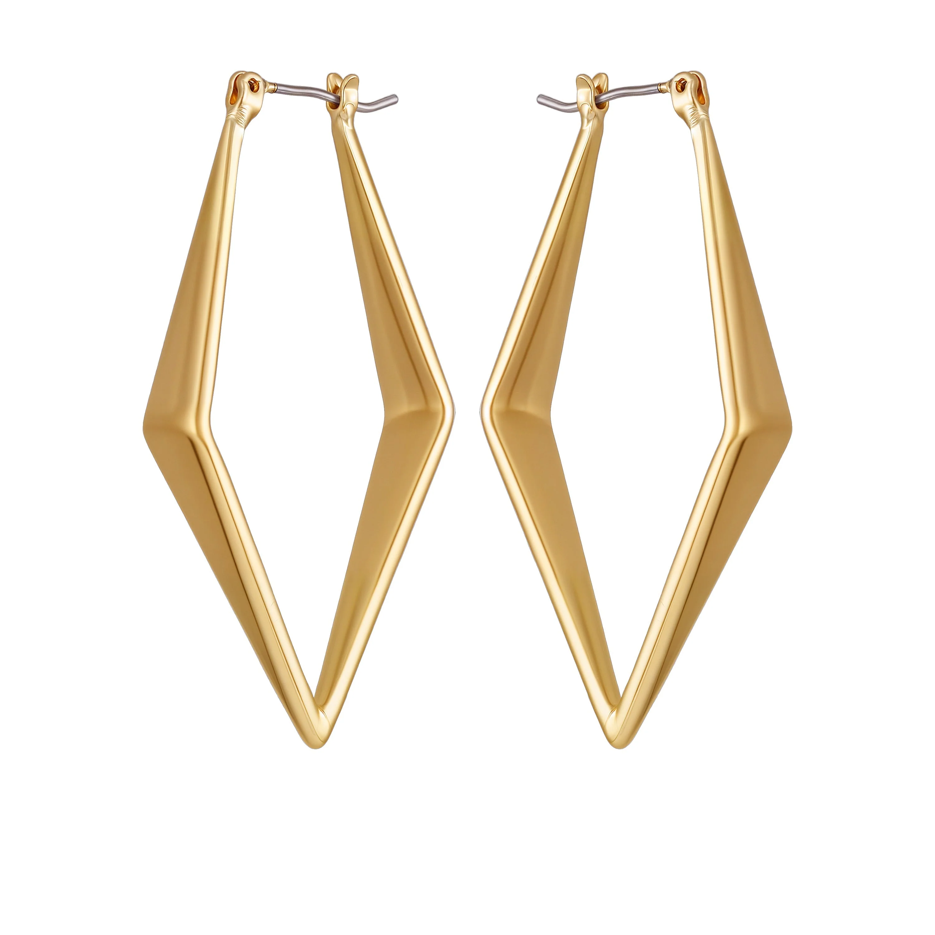 Goldtone Diamond Shaped Hoop Earrings - Image 2