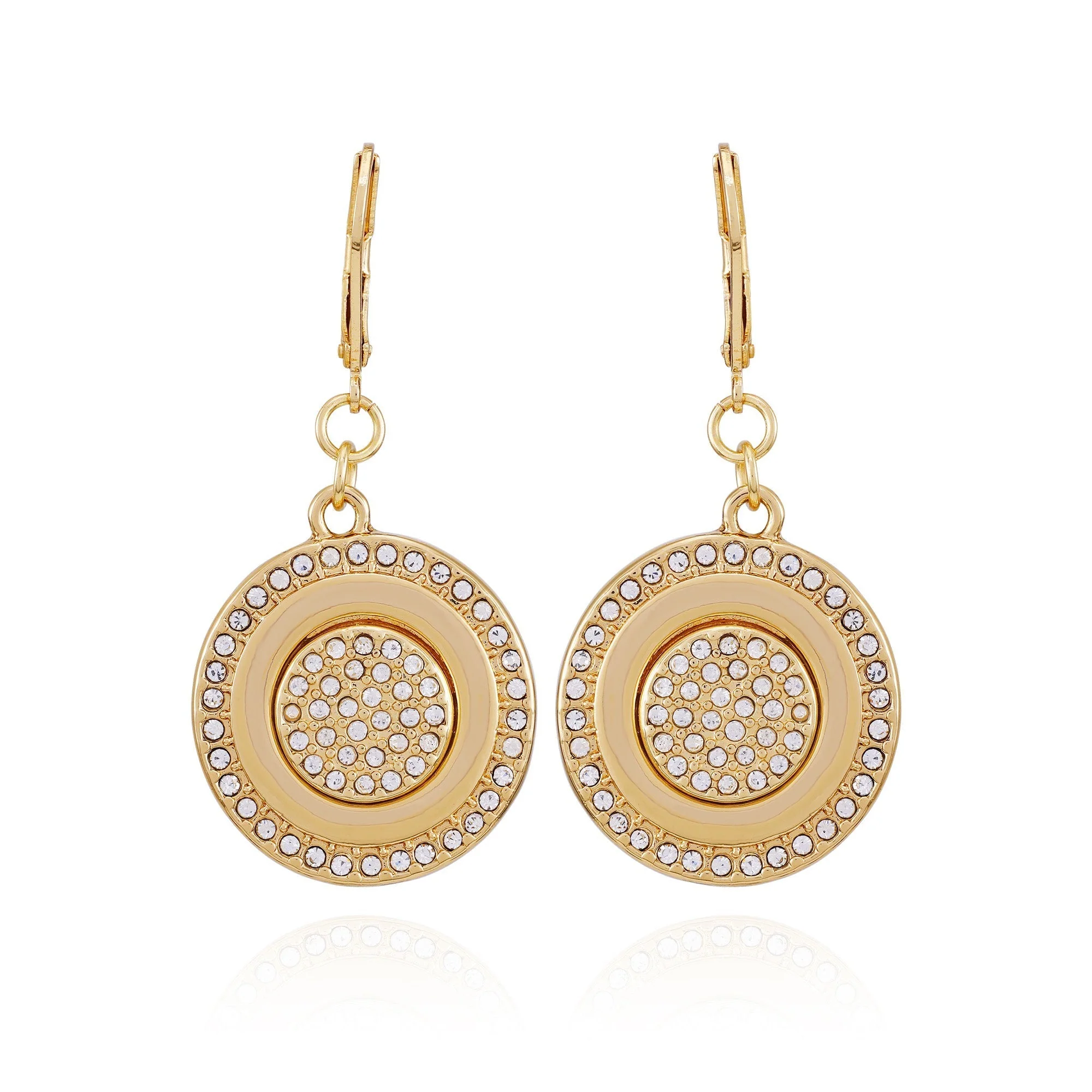 Goldtone Pave Stone Coin Drop Earrings