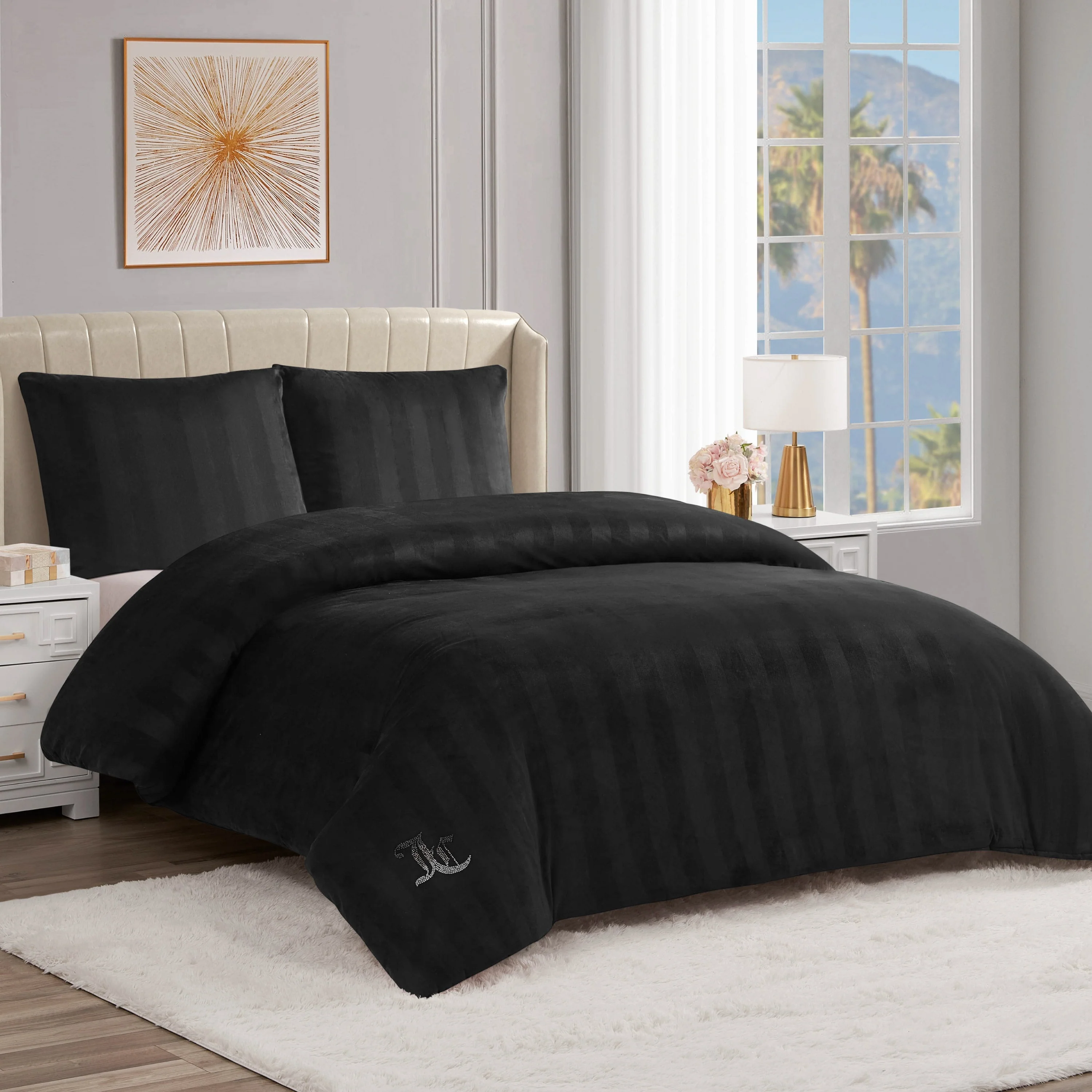 Jenny Velour Striped Jacquard Comforter Set - Image 2