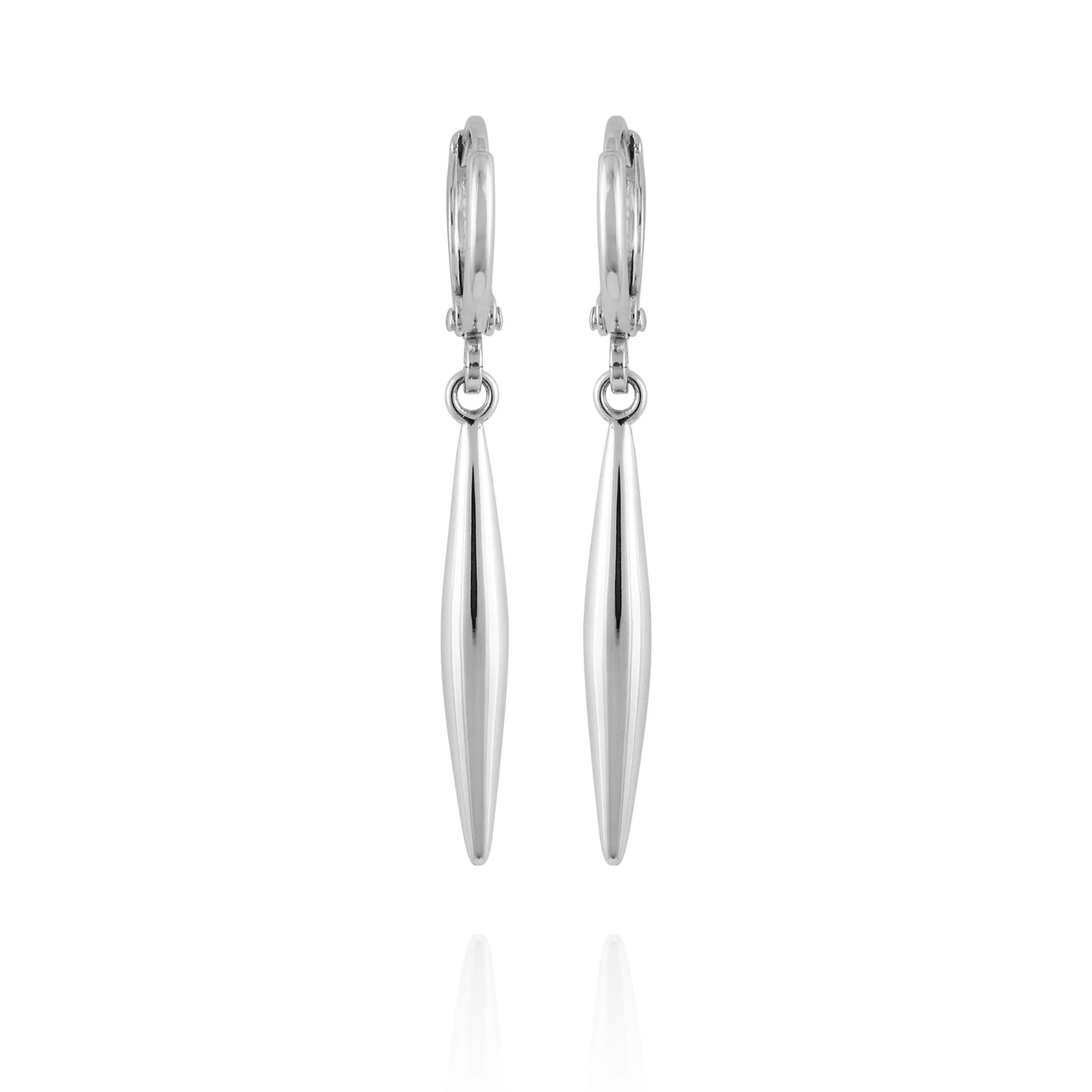 Silvertone Spear Dangle Huggie Hoop Drop Earrings